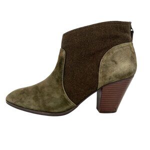 Violet & Red "Jean" Olive Suede Fabric Ankle Stack Heeled Booties Size 9.5
